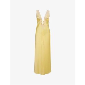 BNWT RUMORED Venice Maxi Dress M Banana Butter Yellow White Lace Trim